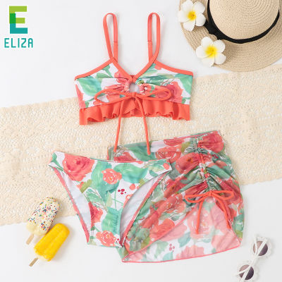 ES girls swimsuit Color Printed Kids Swimwear girls three piece swimsuit Suitable for 3-12 years old
