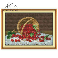 Crossdecor Cross Stitch ชุดพร้อมวัสดุ Stamped Canvas Handmade 11CT 14CT Still Life Series เย็บปักถักร้อย DIY เย็บปักถักร้อยชุดตกแต่งบ้านจอแสดงผล Sala - Cherry