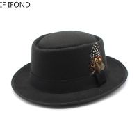 Vintage Curved Brim Felt Fedora Hat For Men Women Autumn Winter Trilby Jazz Hat With Feather Church Pork Pie Hats