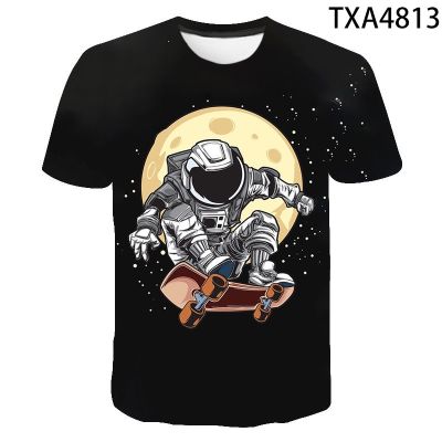 Summer 3D printed astronaut T-shirt, round collar mens and womens short-sleeve tops, comfortable and breathable 5