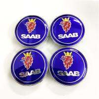 หมวกโลโก้ป้ายกลางดุมล้อสีฟ้า4ชิ้น/เซ็ต60/68มม. หมวกสำหรับใส่ในรถ Saab BJ SCS SAAB