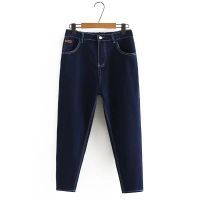 Large  Size XL-4XL Womens Blue Jeans Casual Female Solid Color Ankle Denim Pants with Pockets