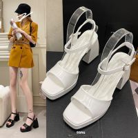 Thick with female open-toed sandals 2023 new summer paint square head high heel fashion one word with waterproof high heels