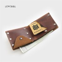 LEACOOL Genuine Leather Men Wallet Slim Short Card Holder Wallet Man Card Holder Male Crazy Horse Small Coin Pocket Wallets