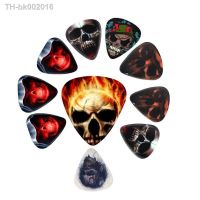 ✟♂❁ 10pcs Electric Guitar Celluloid Picks Skull 0.8mm Ukulele Guitar Plectrum Stringed Instruments Pick Random Color Guitar Parts