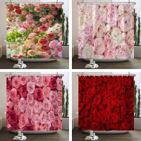 Rurality Flower Rose Bath Curtain ม่านอาบน้ำผ้า 3D ม่านอาบน้ำพร้อมตะขอ 180 * 180 ซม