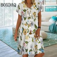 【YF】 Womens Dresses For Summer 2022 Floral Printed Short Sleeve Dress Oversize Female Loose Vintage Casual O-Neck Mini Clothes