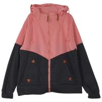 Women Fashion hooded Drawstring Colorblock Sweatshirt Coat Double zipper Design Long Sleeve Casual Outerwear Plus Size