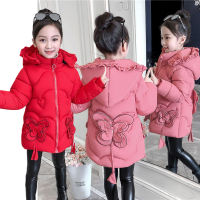 3-12 Years Teenager Thick Warm Winter Girls Jacket Cute Butterfly Heavy Hooded Outerwear For Girl Outdoor Kids Windbreaker Coat