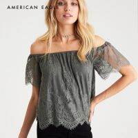 American Eagle Off-the-Shoulder Eyelash Lace Top เสื้อ ผู้หญิง เปิดไหล่ ลายลุกไม้ (WCL 035-7867-309)