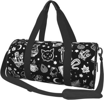 Sports Gym Bag For Men Women Skull Cat Moon Gothic Design Travel Duffle Bag Workout Bag Durable Backpack Round Yoga Bag