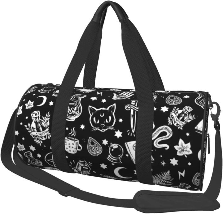 sports-gym-bag-for-men-women-skull-cat-moon-gothic-design-travel-duffle-bag-workout-bag-durable-backpack-round-yoga-bag
