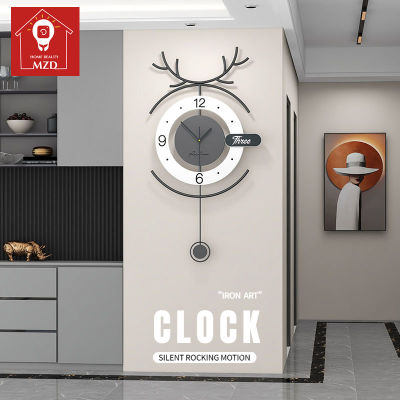MZD【40ซม./45ซม./50ซม. 】นาฬิกาแขวนเขากวางแบบเรียบง่ายที่สุดนาฬิกาแขวนผนังแกรนด์ห้องนั่งเล่นแขวนร้านอาหารนาฬิกาแขวนเงียบ