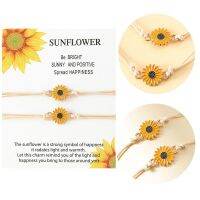 2 Pcs European and American Personality Sunflower Alloy Drip Oil Hand-woven Bracelets Friendship Gift for Sister Couples