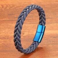 Blue Braided Leather with Magnetic Clasp Cuff Wristband Bracelet Wholesale Free Shipping Gift for Young Men Husband Male Charms and Charm Bracelet