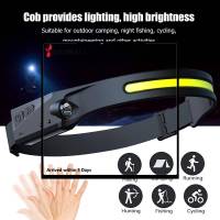 ?Quick Arrival?COB XPE Head Torch Waterproof Induction Headlight Sensor Safety Headlights Rechargeable 350LM for Outdoor Camping for Hiking Cycling?Arrive 1-3 Days?