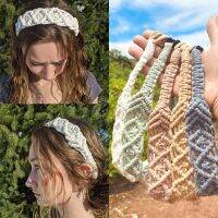 Pastoral Style Floral Knit Girls Crochet HeadBand Boho Turban Women Ethnic Vintage Elastic Hairband Girl Wool Hollow Headwrap