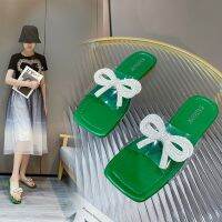 Wear outside the summer of 2022 new fashion square head bows word cool slippers