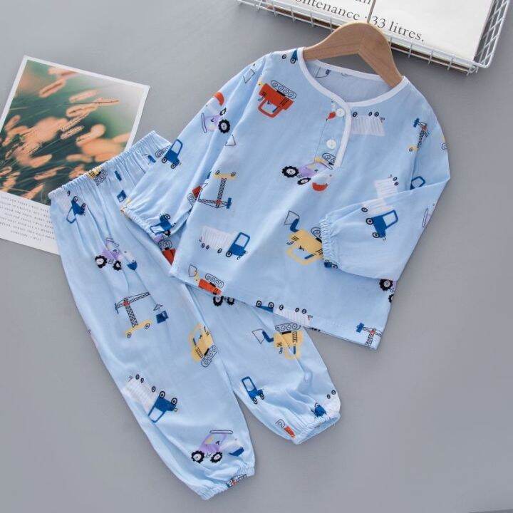 ready-childrens-pajamas-summer-thin-section-long-sleeved-girl-baby-girl-little-boy-summer-big-boy-cotton-silk-air-conditioning-home-clothes