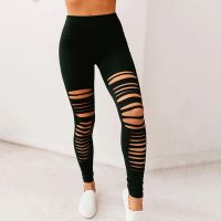 【VV】 Strech Leggings women Holes Ripped Punk Fashion Leggins Jeggings Dancing Pant