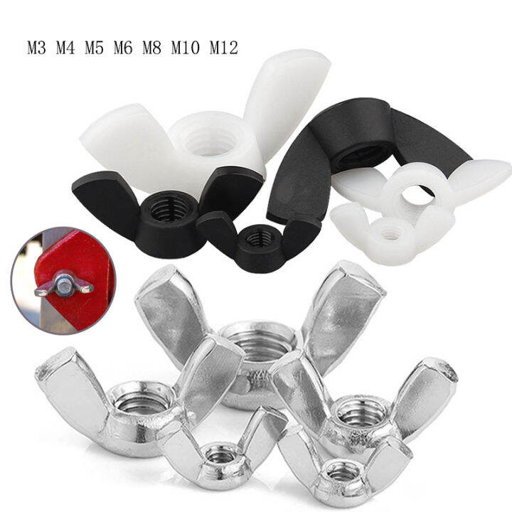 m3-m4-m5-m6-m8-m10-m12-stainless-steel-white-black-nylon-hand-tighten-nut-butterfly-nut-ingot-wing-nut