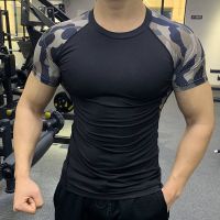 New Camouflage Workout Clothes Mens Sports Quick-Drying Sweat Absorbent Breathable Short Sleeve Elastic Color Matching Tights Running Training Wear l9jk g