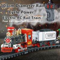 รถไฟไฟฟ้า RC ขนาดเส้นผ่าศูนย์กลาง103Cm แบบจำลองควันพร้อมเสียงรีโมทควบคุมไอน้ำรถไฟของเล่นเด็ก