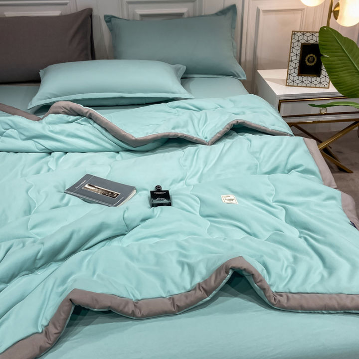ผ้าคลุมเตียงควิลท์ผ้าห่มสำหรับเตียงราชาเดี่ยวผ้านวมผ้าฝ้ายสีทึบซักได้สำหรับระบบปรับอากาศฤดูร้อน