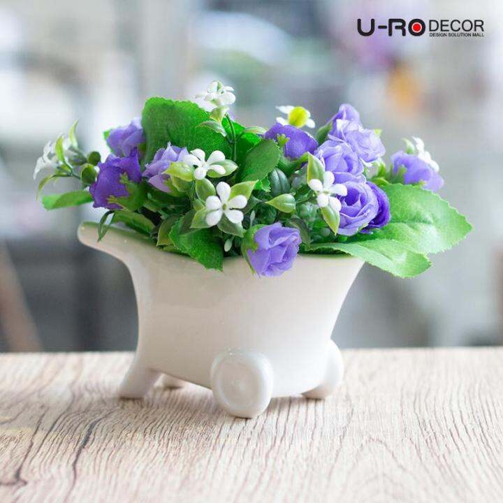 u-ro-decor-รุ่น-กุหลาบช่อในกระถางเซรามิคคละสี-rose-bouquet-ยูโรเดคคอร์-กระถาง-แต่งบ้าน-ใส่ของ-ดอกไม้-ประดิษฐ์-flower-ช่อดอกไม้