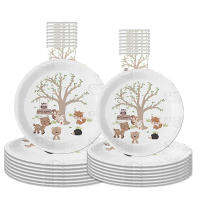 White Woodland สัตว์ Tableware สัตว์ป่าหมีกระต่ายเด็กชายหญิง Happy Birthday Party Baby Shower Supplies