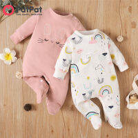 TOP☆PatPat Baby Girl Clothes 100% Cotton Rabbit Embroidery or Rainbow Print Footed/footie Long-sleeve Baby Jumpsuit Romper for 0-12 Months