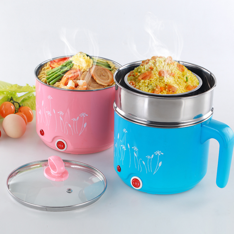Soup Stew and Porridge with Over-Heating Protection Pink US Plug Mini Stainless Steel Electric Hot Pot,Double Layer Cooker Frying Pan for Steam Egg 
