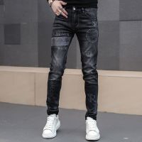 Pantalones Vaqueros Elásticos Originales Para Hombre,Ropa Ajustada De Estilo Coreano,ทางการ,Con Estampado De Vaquero,Primavera Y Otoño