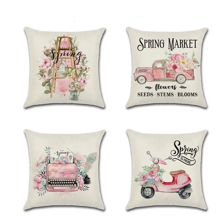 2021-new-hello-spring-floral-butterfly-cushion-covers-bike-flowers-creative-linen-pillowcase-decorative-sofa-couch-throw-pillows