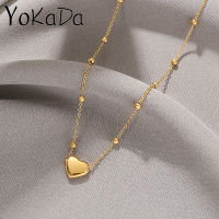 YOKADA สร้อยคอหัวใจรักดาวหัวใจเหล็กไทเทเนียมสีทอง18K ของเกาหลีสำหรับเครื่องประดับแฟชั่นสำหรับผู้หญิง