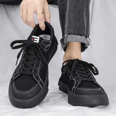 🏅 Canvas mens shoes 2023 new autumn breathable mens casual sports all black cloth shoes trendy board shoes small black shoes