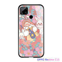 เคส Casing Ponsel พร้อมสำหรับ Realme C21 C25S C25 C3 C17 C15ดอกไม้สุดหรูเด็กผู้หญิงกันกระแทกกระจกเทมเปอร์เคสมันวาวฝาหลังใหม่เคส