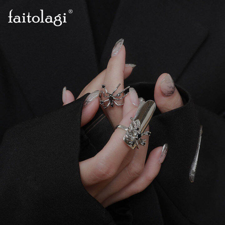 Punk Gothic Spider Nail Ring for Women Retro Silver Color Open Rings