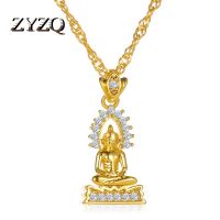 ZZOOI ZYZQ Thailand Copper Gold Plated Buddha Statue Pendant Necklace Nepal Buddhist Believers Men and Women Pendant Jewelry