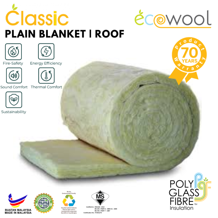 Ecowool Classic Plain Blanket Fibre Glass Mineral Room Insulation Home
