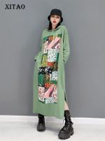 XITAO Dress Fashion Casual Print Loose Hooded Dress