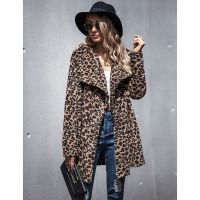 V-Neck Vintage Coats Women Autumn Winter Faux Fur Coat Womens Mid-Length Leopard Coat Jacket Womens Overcoat