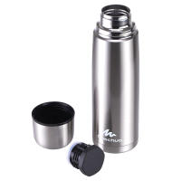 ขวดสเตนเลสสตีลเก็บอุณหภูมิสำหรับเดินป่าขนาด 1 ลิตร (สีโลหะ) STAINLESS STEEL ISOTHERMAL HIKING BOTTLE 1 LITRE METAL QUECHUA