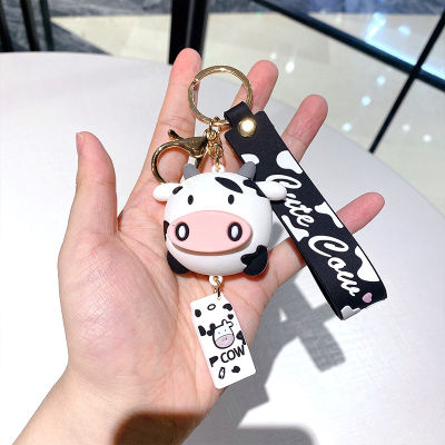 Cute Cartoon 3D Cow Keychain Strap Kawaii Animal Cattle Soft Silicone Bag Backpack Car Pendant For Boy Girl Pet Key Chain Gift