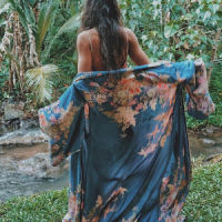 Vintage Kaftan Bohemian พิมพ์ฤดูร้อนชุดยาว Kimono Tunic ผู้หญิง Plus ขนาด Beach Wear ชุดว่ายน้ำ Cover Up Robe De Plage