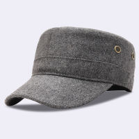 Dad Winter Leisure Felt Flat Top Hat Man Outdoors Warm Wool Military Cap 55-60cm