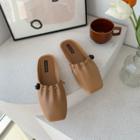 New Fashion Ladies Sandals, Casual Baotou Slippers, Flat-bottom Pleated Womens Slippers Shoes for Women Sandals Bottoms Womens