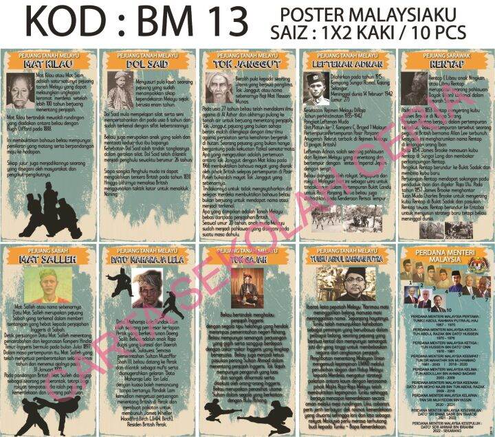 (BM13) 10pcs Poster Malaysiaku Pejuang Tanah Melayu | Lazada