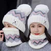 บวกกำมะหยี่ Beanies หมวกขี่จักรยาน Windproof หนาอบอุ่นถักกะโหลกหมวกป้องกันหูคออุ่นผู้หญิง