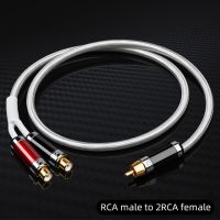 Hifi RCA to 2RCA Cable Hi-End Copper and Silver One Sub-2 Splitter Y Subwoofer Audio Cable